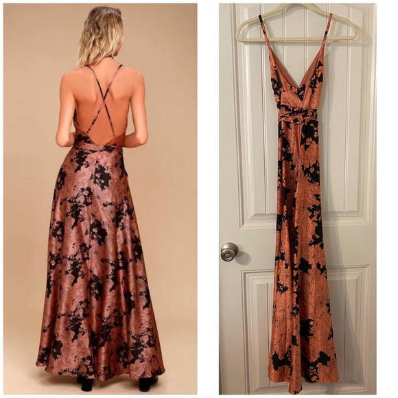 Lulus Tea Gardens Rusty Rose Floral Satin Maxi Dress XXS - Picture 2 of 5